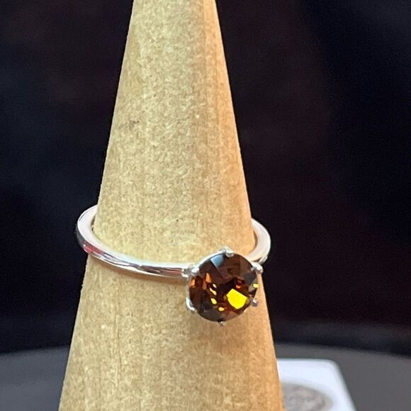 Swarovski Smoked Topaz Ring 7 & Pendant Necklace Set 20” Sterling Chain - Picture 4 of 10